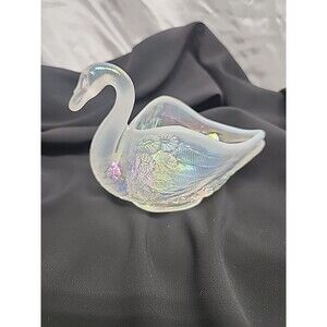 Fenton Iridescent Swan Candy Dish